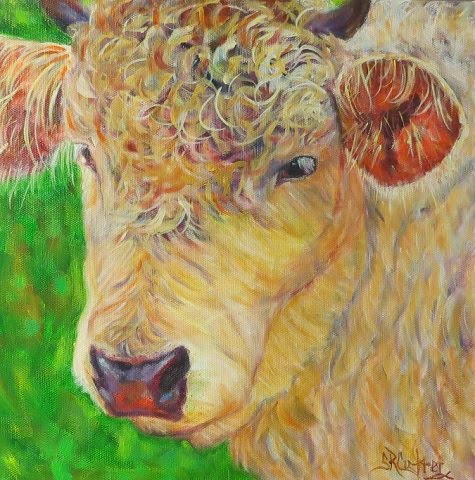 Cow, curly hair, vibrant colors - SOLD!