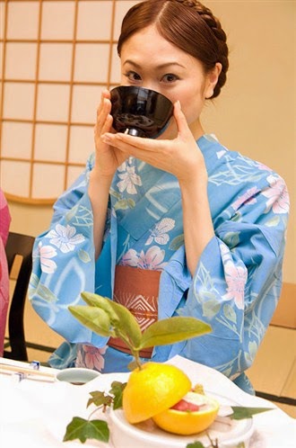 Japanese woman eating soup