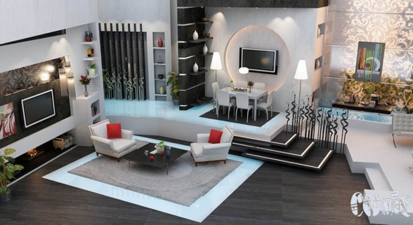 grey and black living room interior