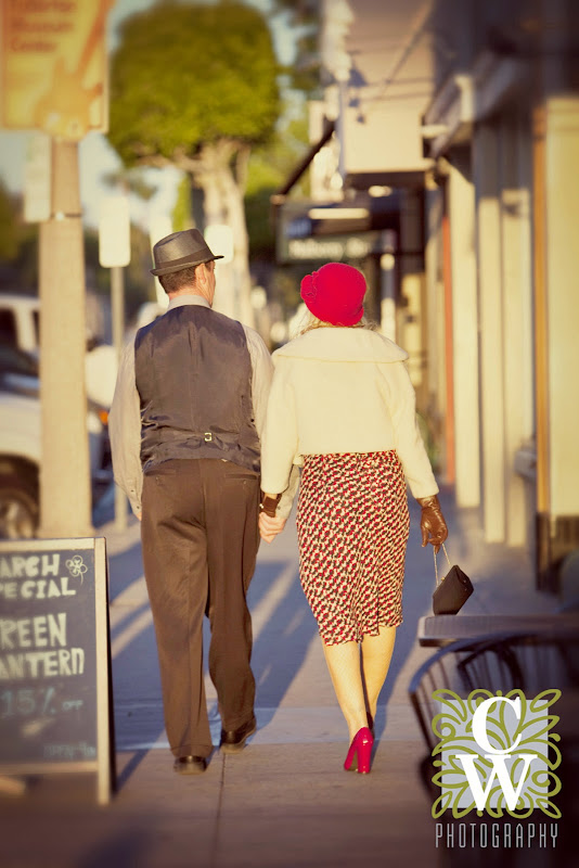 engagement portrait vintage downtown fullerton