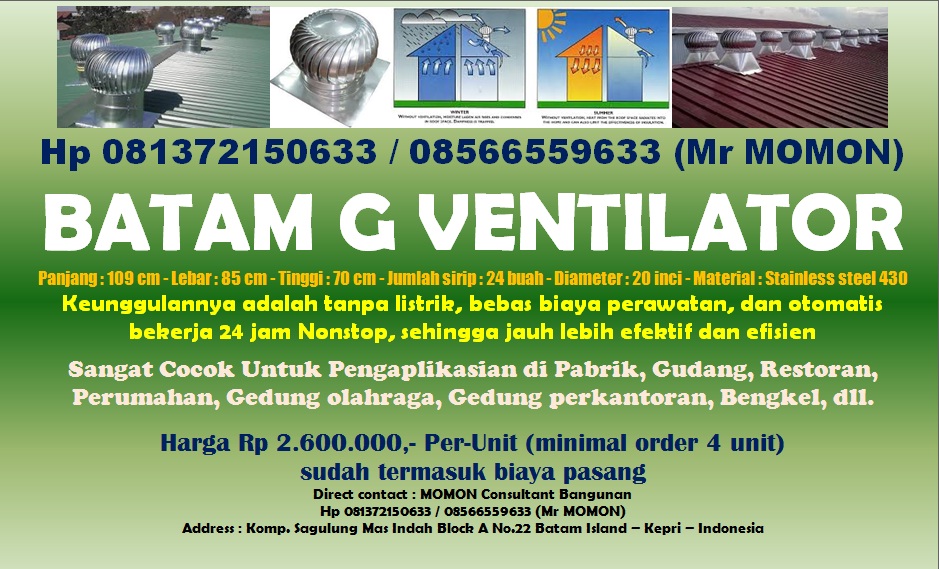 Penjualan & Pemasangan VENTILATOR DI BATAM Hp 081372150633 / 08566559633
