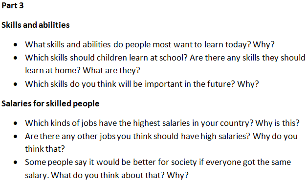 Cambridge IELTS 10 Speaking Test 1 Part 3 Questions Answers