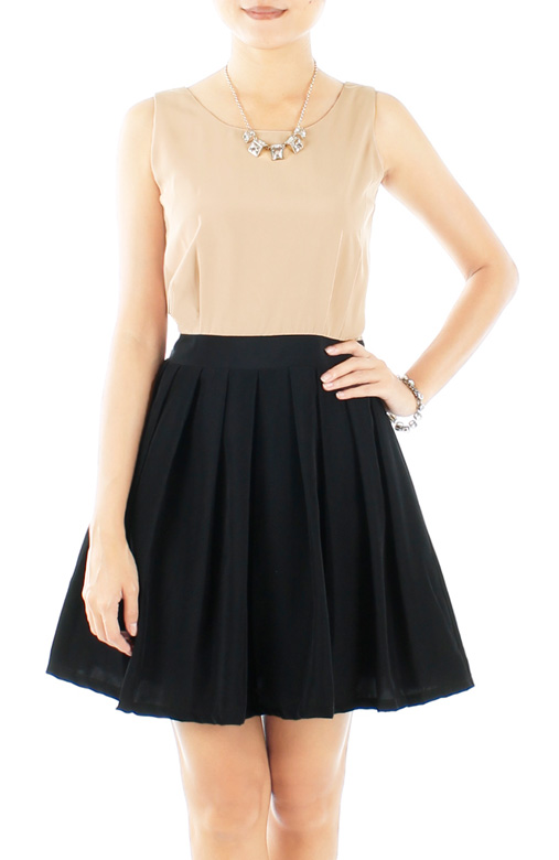 Flare Skater Two-Tone Dress with Ribbon Back