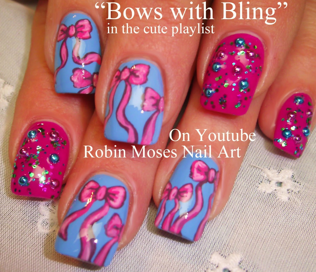 Nail Art by Robin Moses "bow nail art" "bows and bling" "bling nail