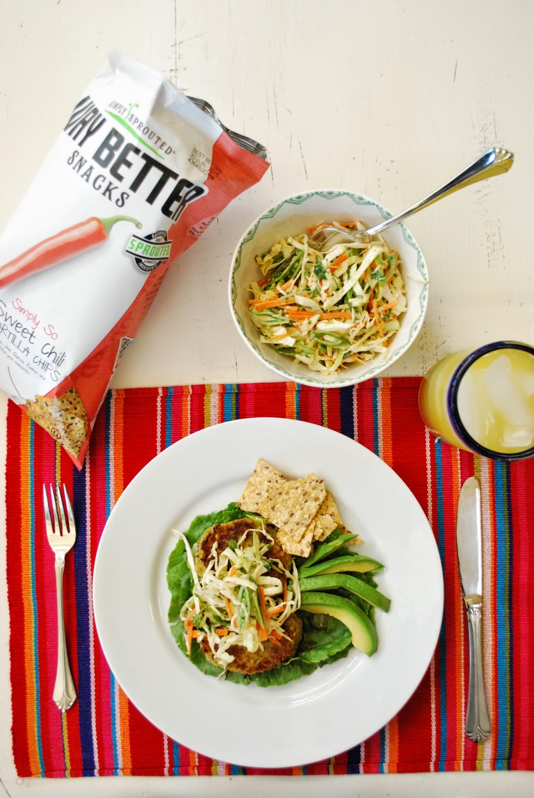 NourishRDs Thai Sweet Chili Chip Veggie Patties with Ginger Slaw