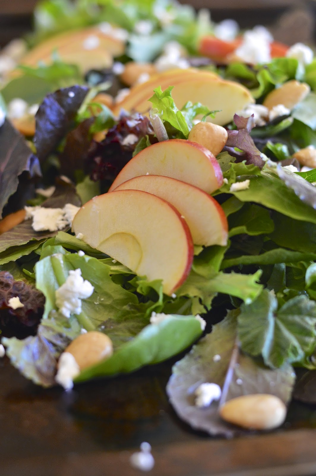 Apple Almond Salad with fresh greens, Marcona almonds and fresh baby greens 