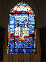 Window on Cathedral and St. Roch in Eglise St. Roch, Montpellier, France