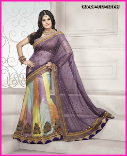 Zareen Khan Contemporary Aqua blue, Bluish Purple & Gold colour Lehenga choli