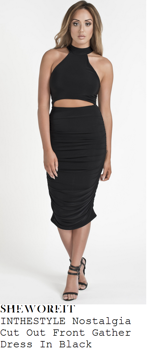 lauren-pope-black-sleeveless-cut-out-ruched-midi-dress