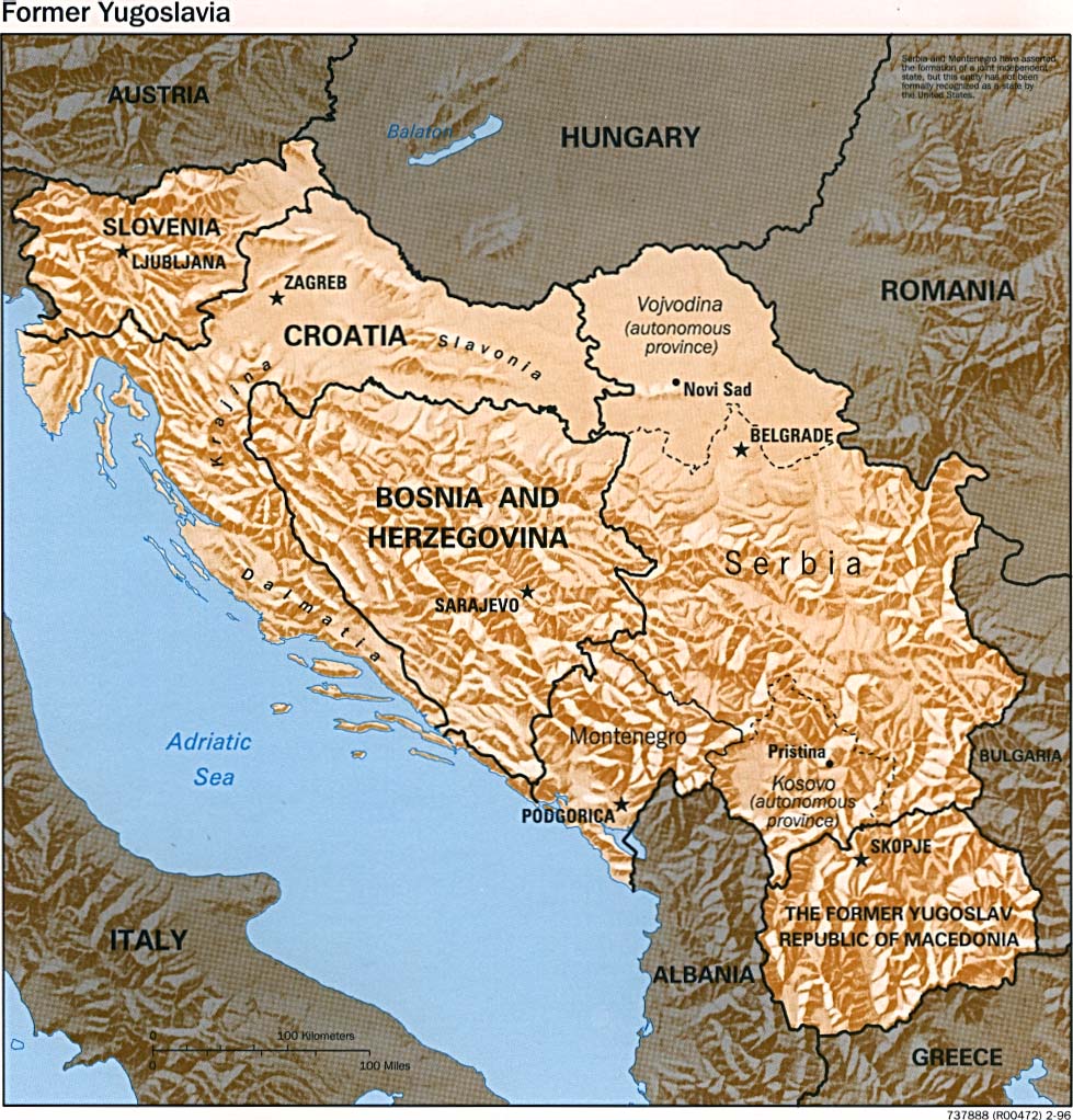 Kaart topografie ZuidEuropa Kaart Joegoslavië en Belgrado Balkan