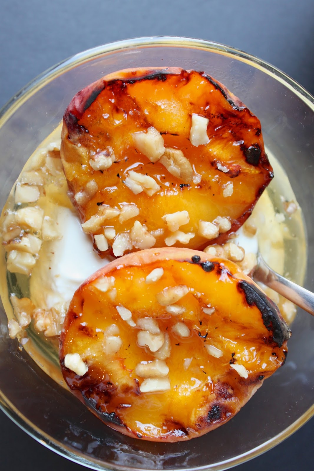 Grilled Peaches with Greek Yogurt, Honey and Walnuts SummerDesserts