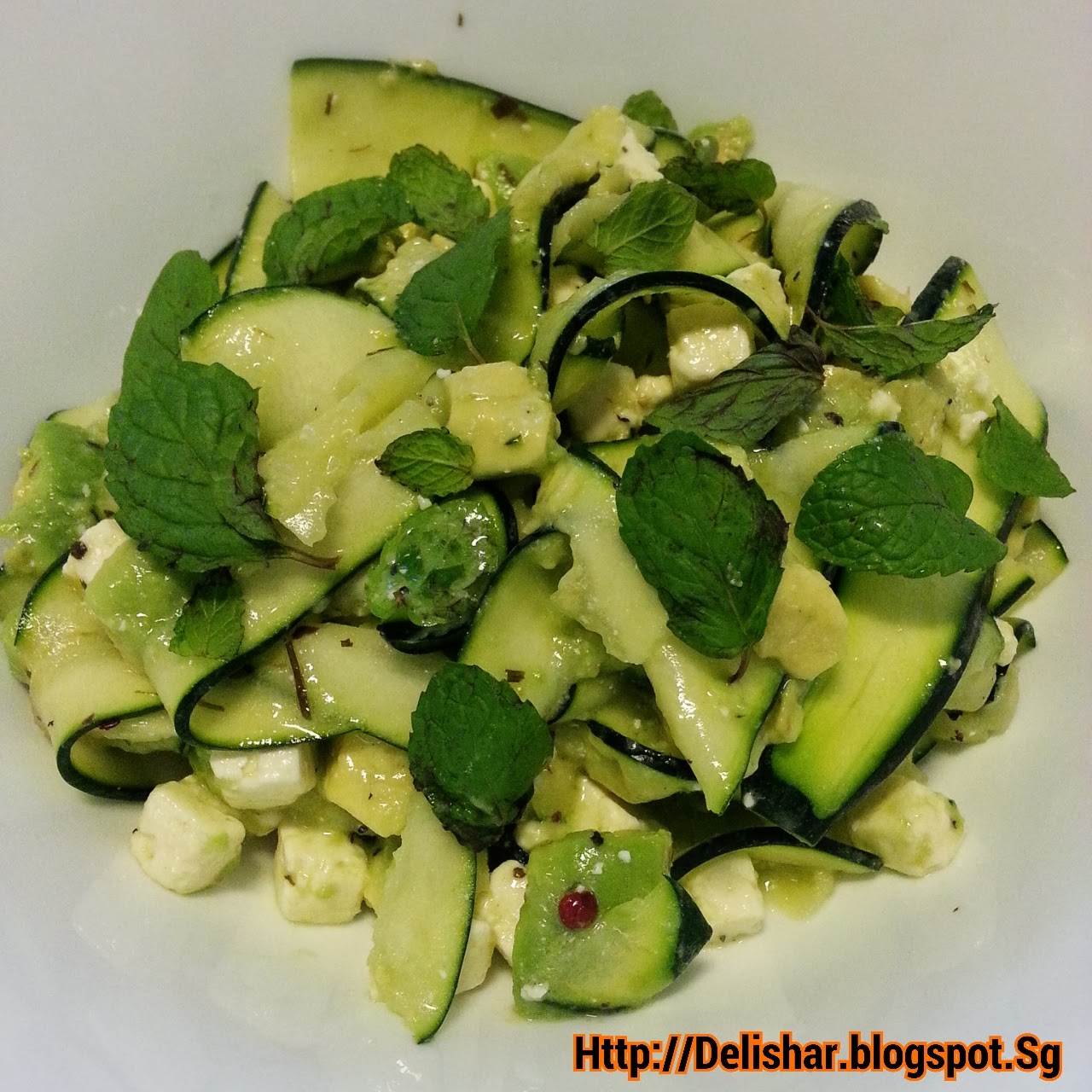 Fresh Zucchini Salad with Avocado, Feta, and Mint Delishar
