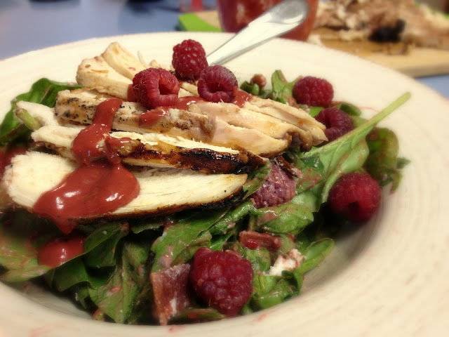 raspberry & grilled chicken salad {with roasted raspberry balsamic vinaigrette}