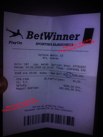 WIN TICKET FROM YESTERDAY 10.02.2016 WEDNESDAY