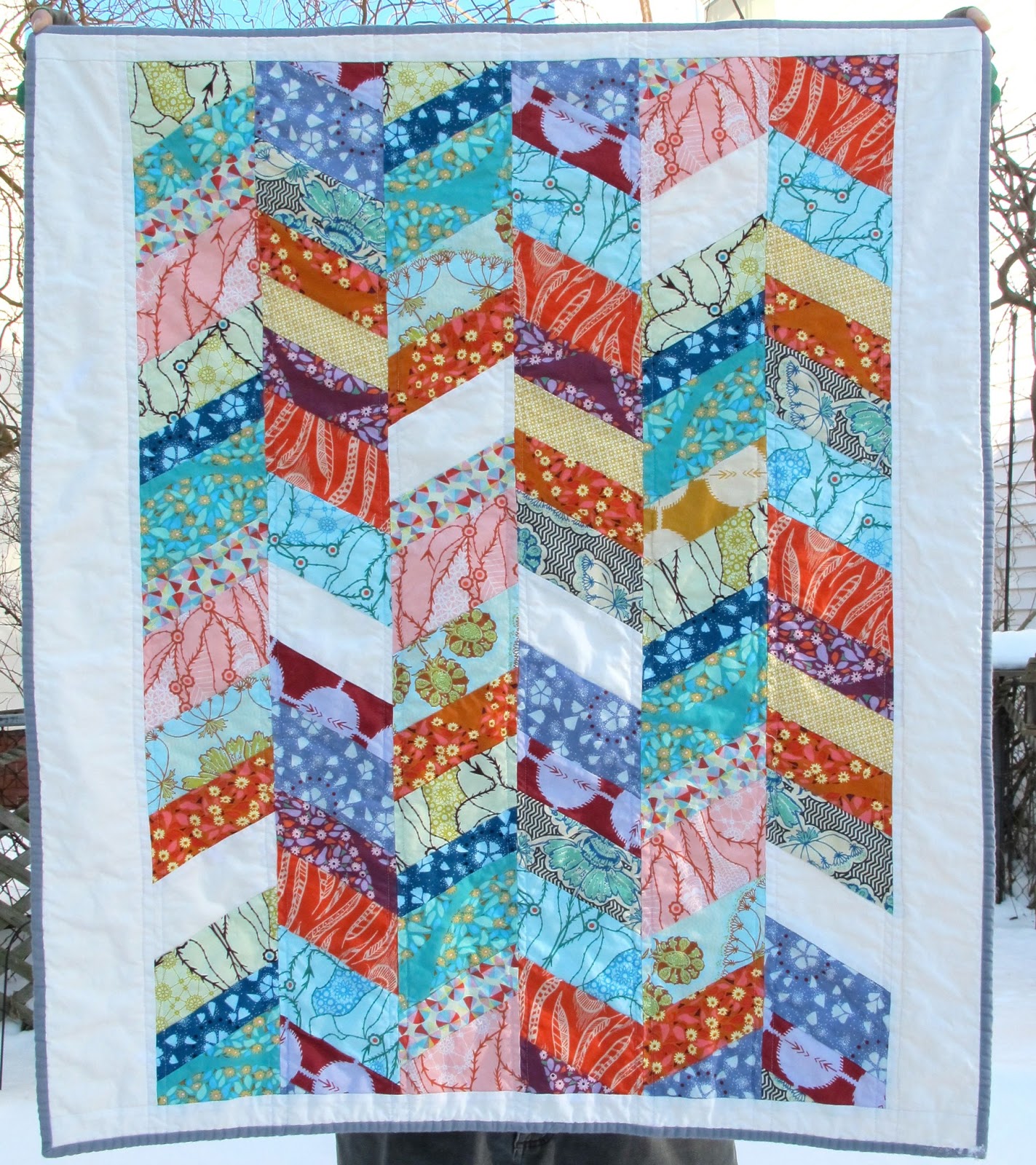 Six White Horses Herringbone Baby Quilt