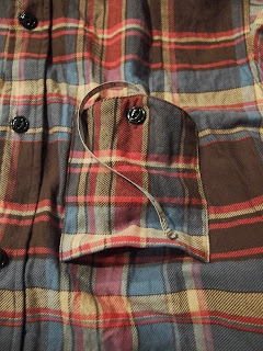 engineered garments work shirt in brown/blue cotton plaid