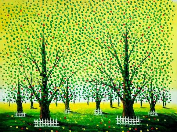 Gambar Lukisan Bunga dan Pohon