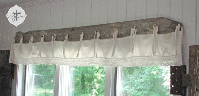 Make a barnwood bedskirt window treatment! By Prodigal Pieces featured on I Love That Junk