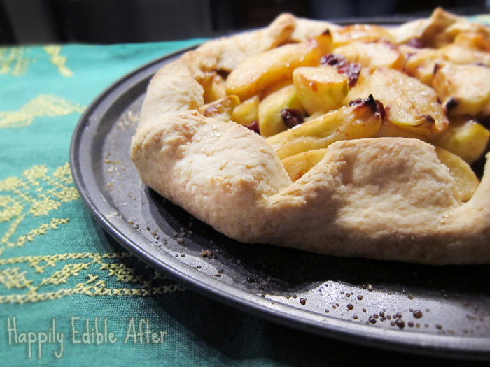 Rustic Apple Tart with Dried Cherries and Caramel Sauce