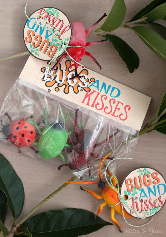Free Bugs & Kisses Printable Valentine Gift Tags and Bag Toppers pitterandglink.com