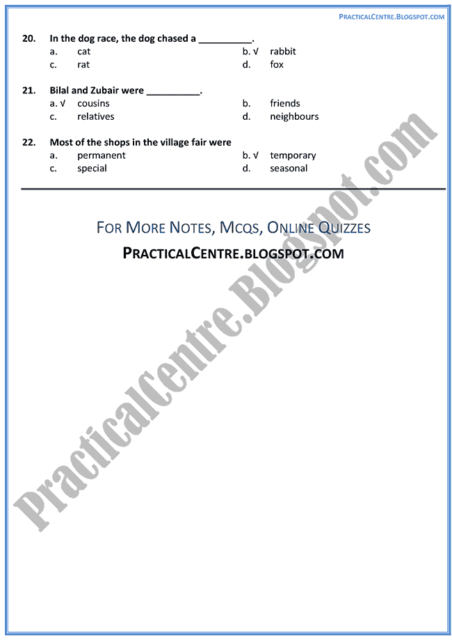 a-village-fair-mcqs-multiple-choice-questions-english-x