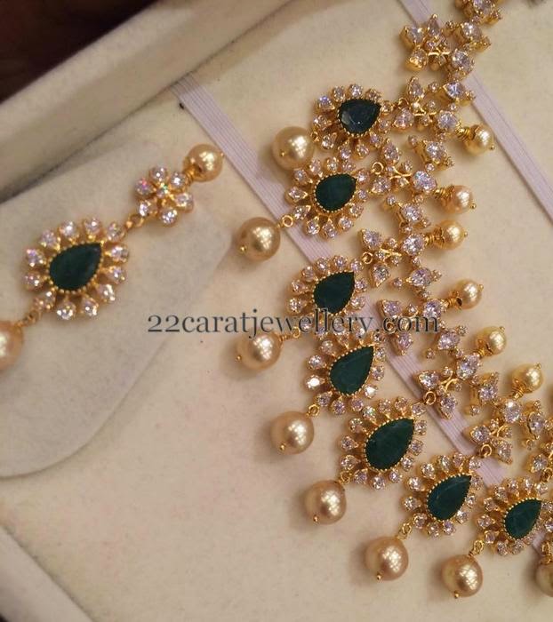 Classic CZ Emerald Set with Earrings Jewellery Designs