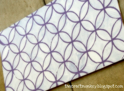Stenciled wood- purple and white