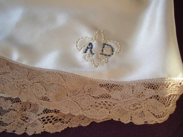 Fleur de lis embroidered monogram, lingerie embroidery