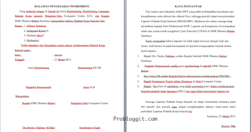 Contoh Halaman Pengesahan Laporan Pkl Tkj Seputar Laporan