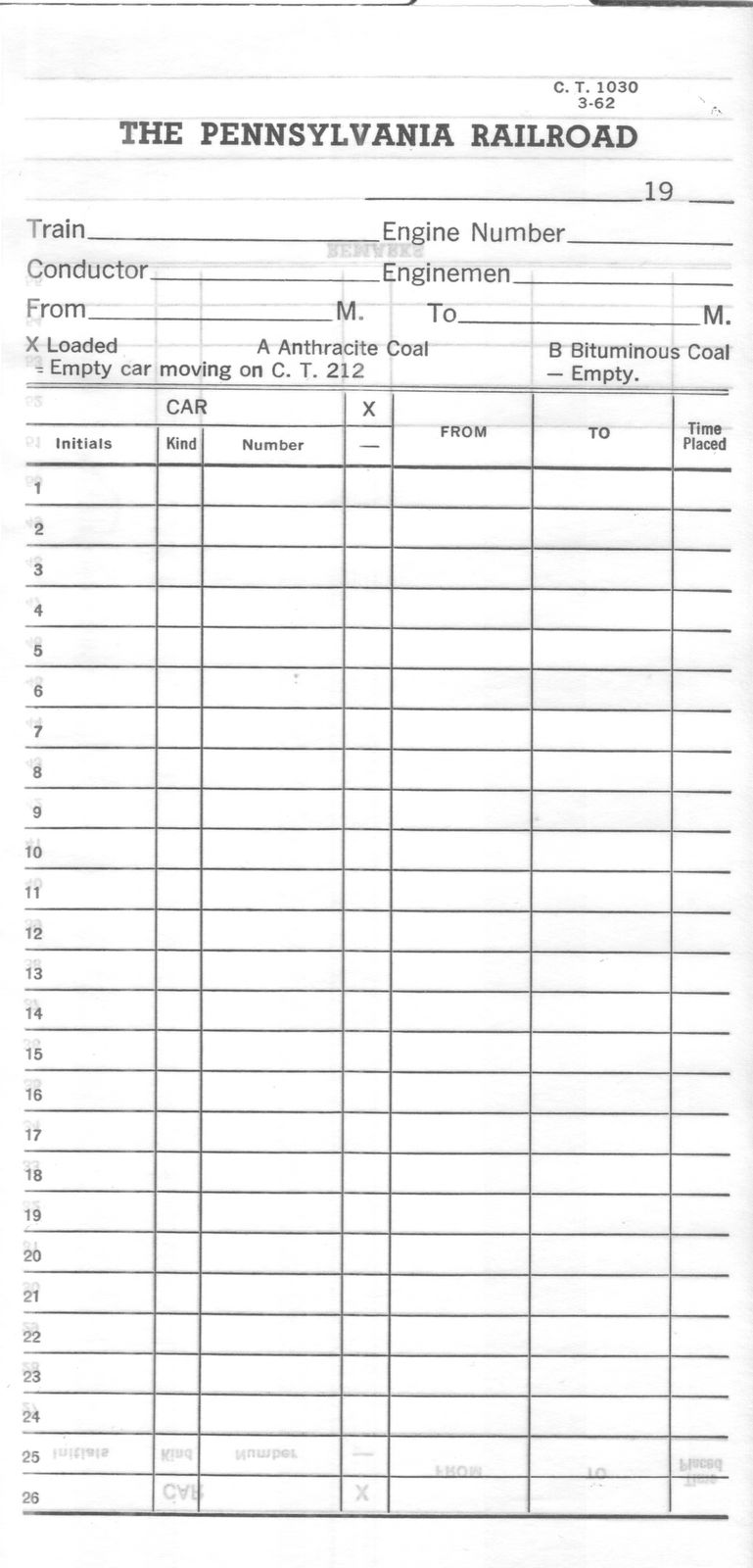 Port of New York Railroad Form Friday Pennsy Coal and Empty Cards