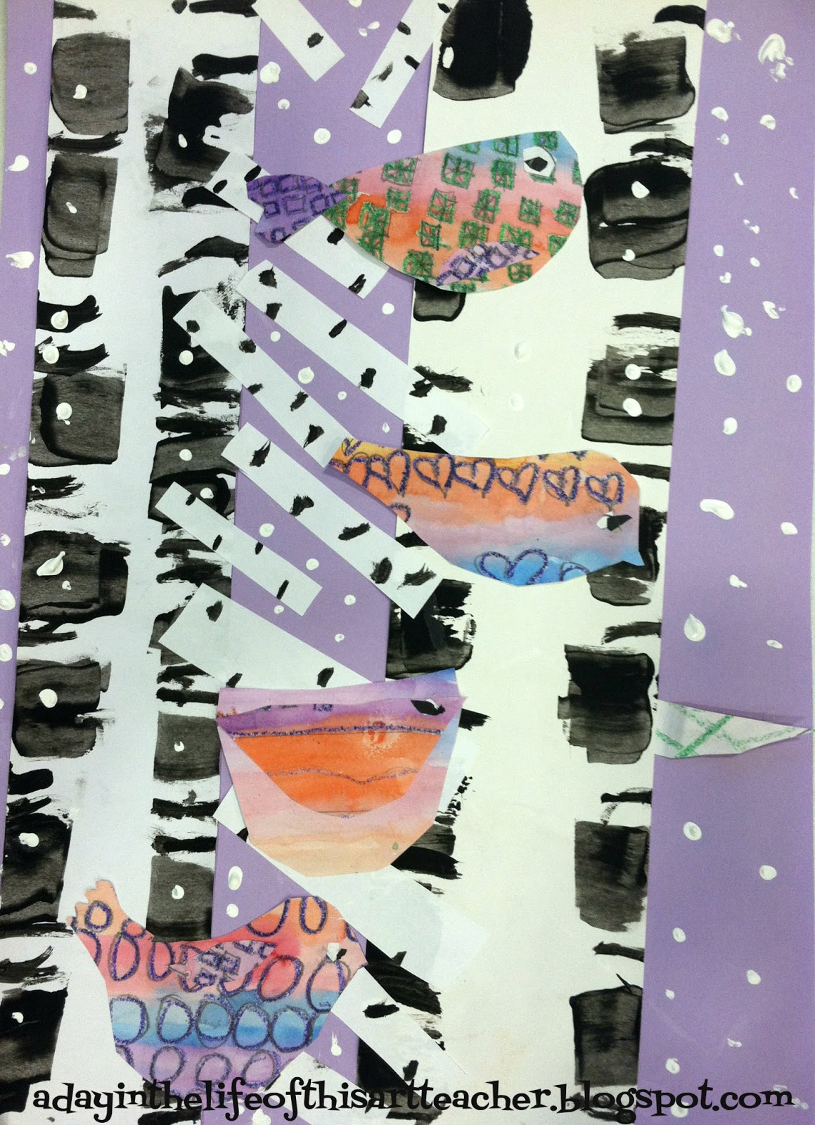 Art with Mrs. King Birds and Birch Trees