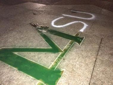 (UPDATED): Block M on the University of Michigan Diag painted Spartan Green. (UPDATED): Block M on the University of Michigan Diag painted Spartan Green.