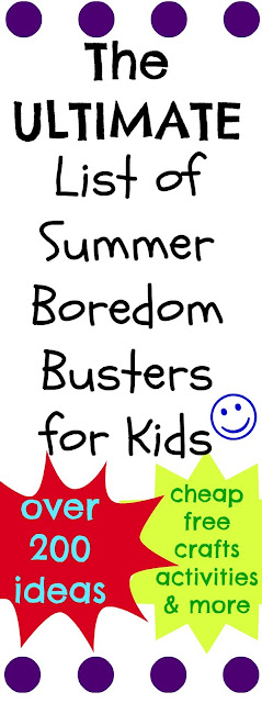 The ultimate list of over 200 summer boredom buster ideas!  Cheap, free, crafts, activities plus so much more to keep the kids occupied this summer.  This list is a must pin!