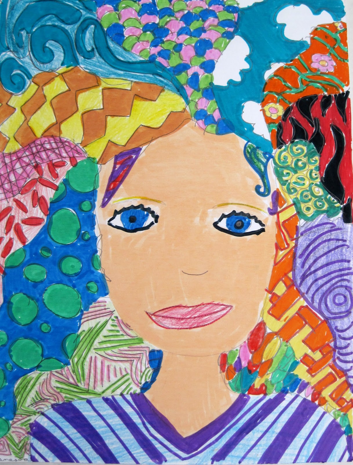 Art class ideas: Crazy Hair Portraits