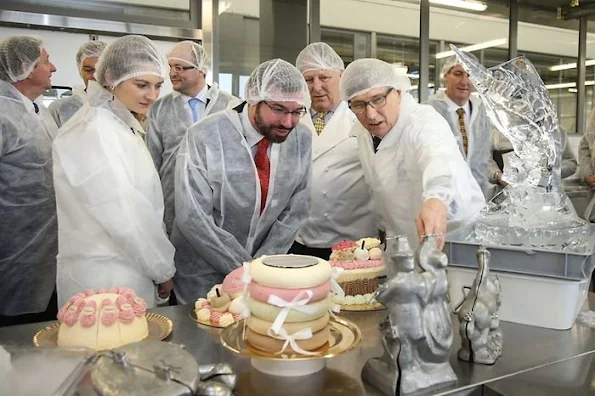 Crown Prince Guillaume and Crown Princess Stephanie of Luxemburg visited Namur-Hamm patisserie and chocolate factory.