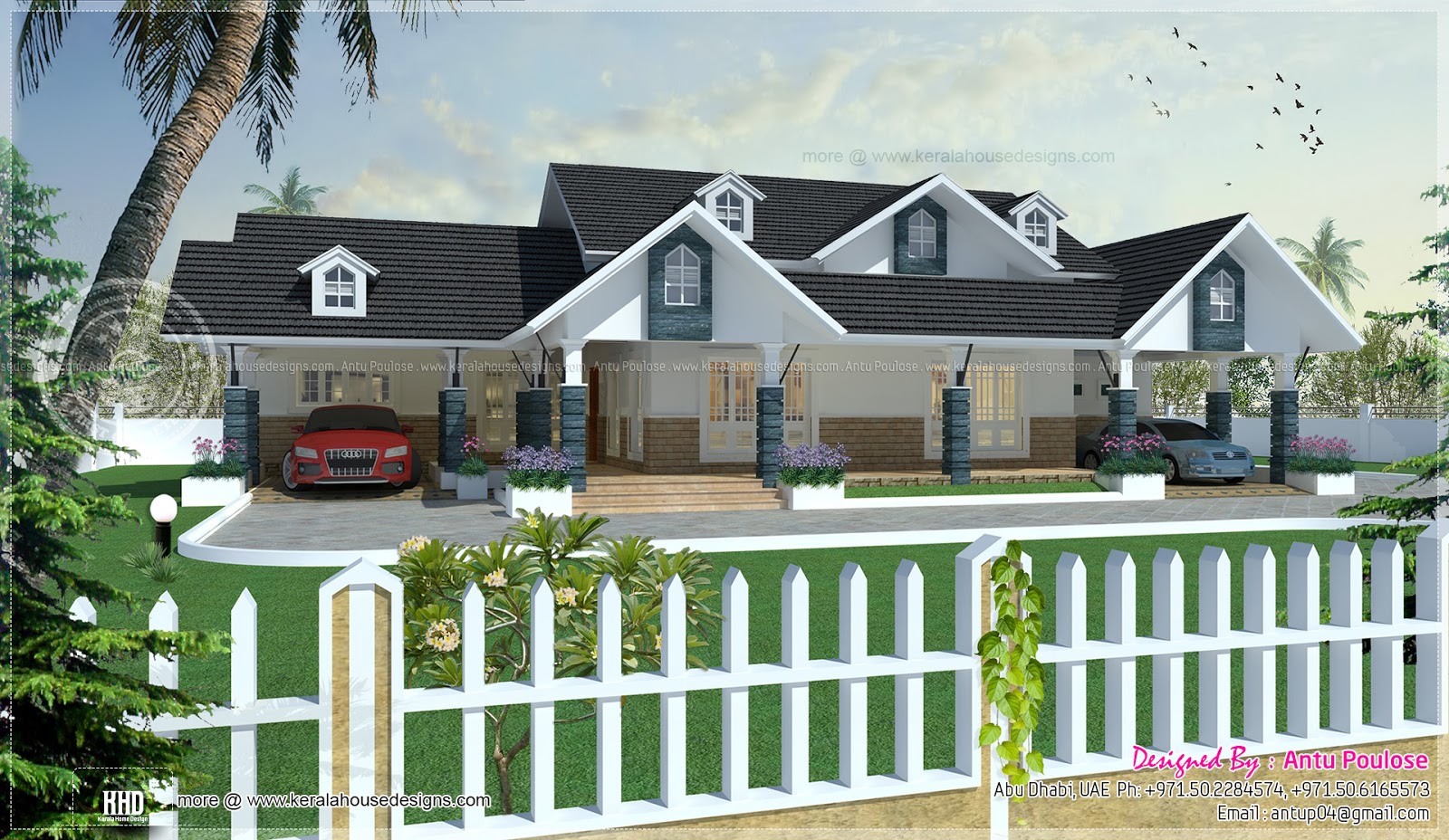 Western mix single storied villa Kerala home design and floor plans