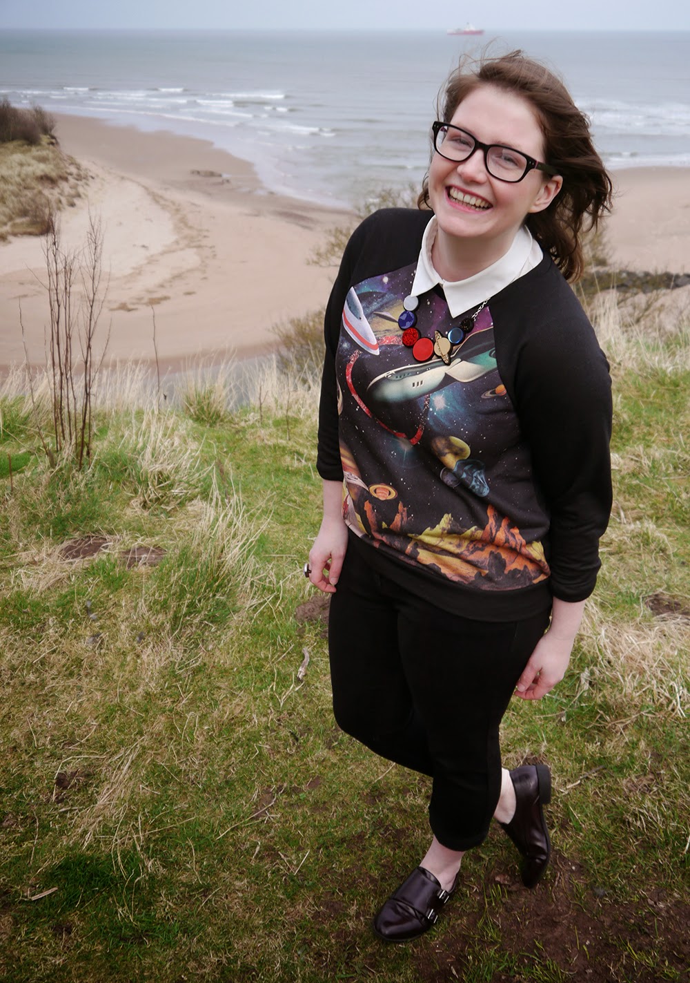 Space Style Be Our Guest, Guest Post, Little Sister, Scottish Blogger, Heather Mac, Mac In Your Face, Space Style, Topshop space jumper, Sugar & Vice space necklace, Lunan bay, Red Castle, Scotalnd, outfit post