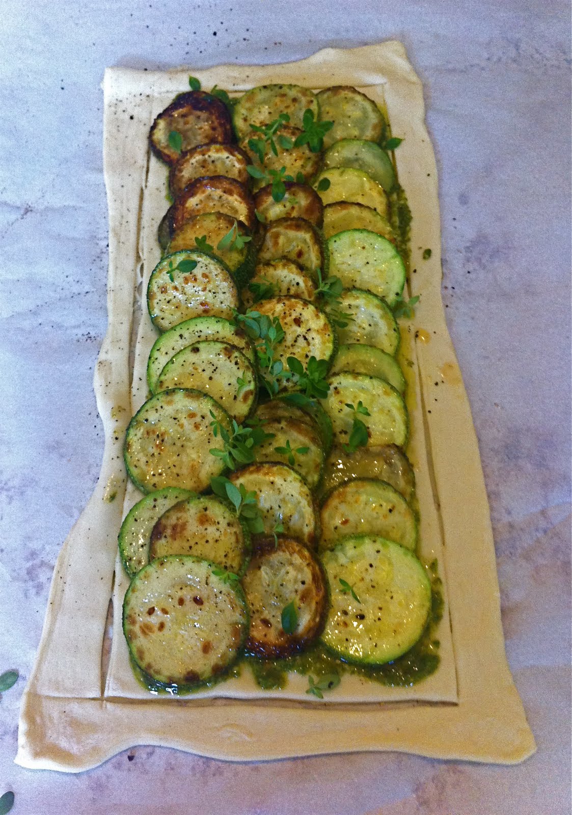 Gourmet Girl RecipeZucchini and Pesto Puff Pastry Tart