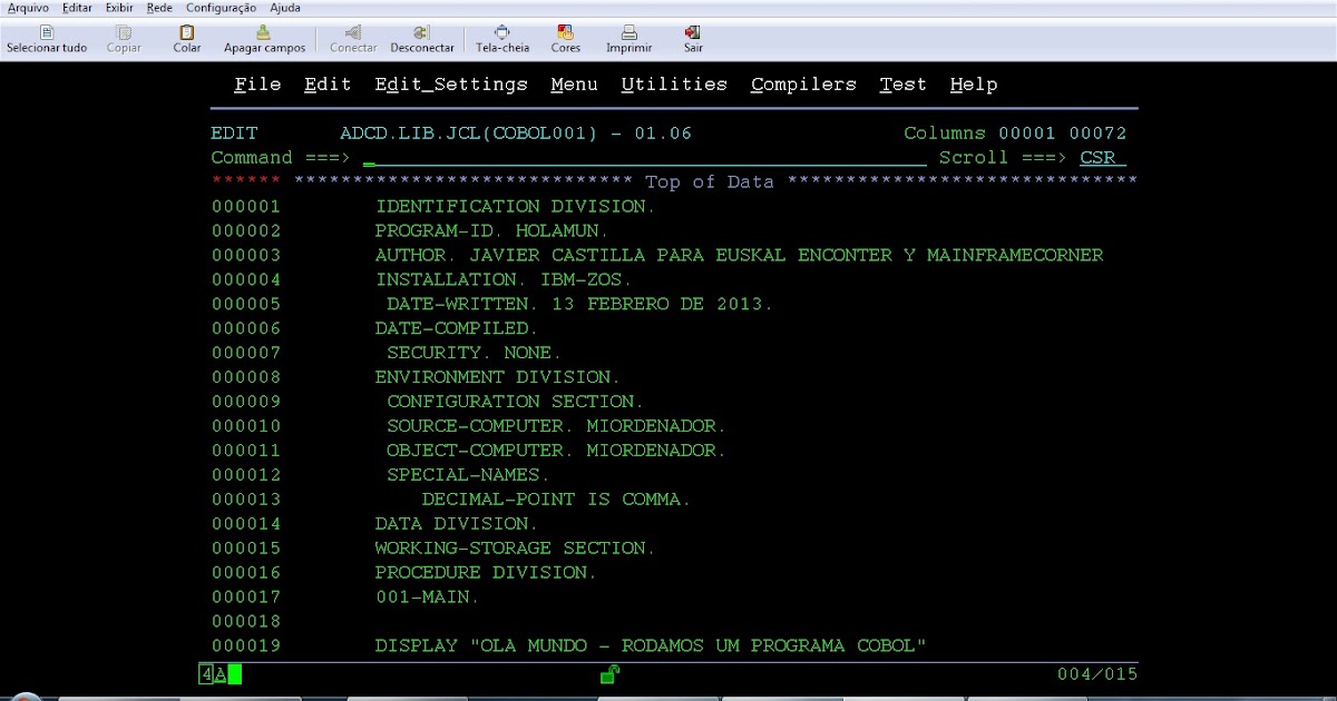 Criando um Programa Cobol pelo TSO Hercules z/OS Hercules & Mainframe