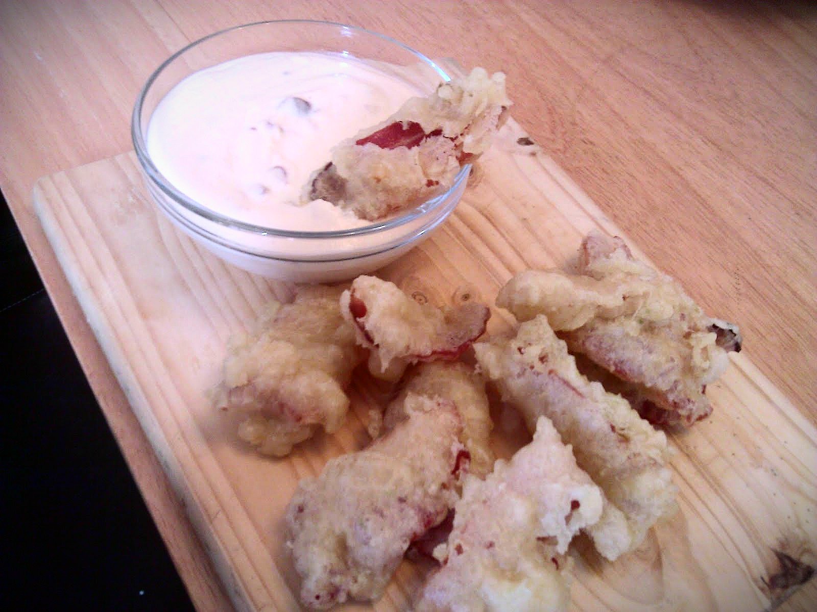 Everything Goes With Toast Tempura bacon with Wensleydale & cranberry dip
