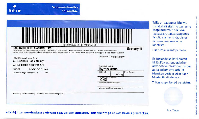 Posti saapumisilmoitus