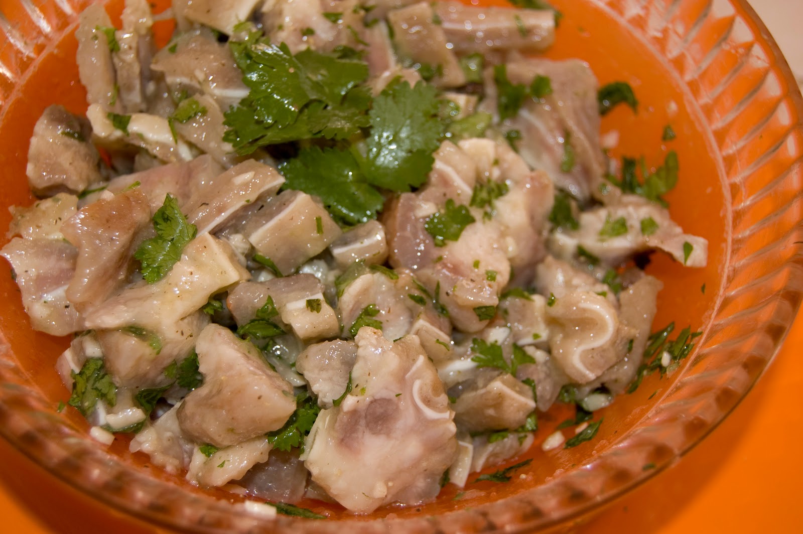 Half a century of recipes, cooking book. Pig ears salad with coriander