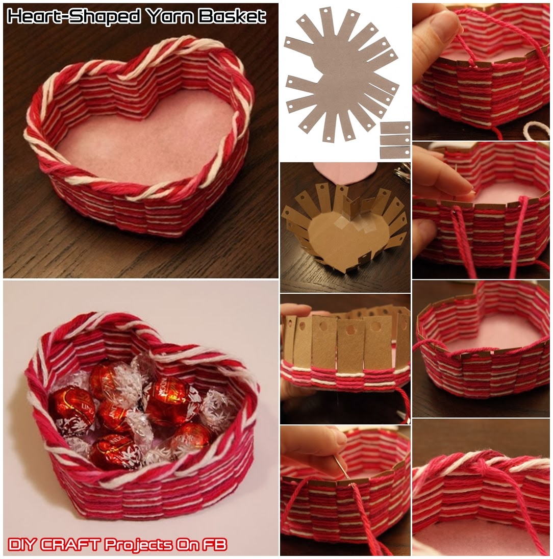 DIY Heart Shaped Yarn Basket DIY Craft Projects