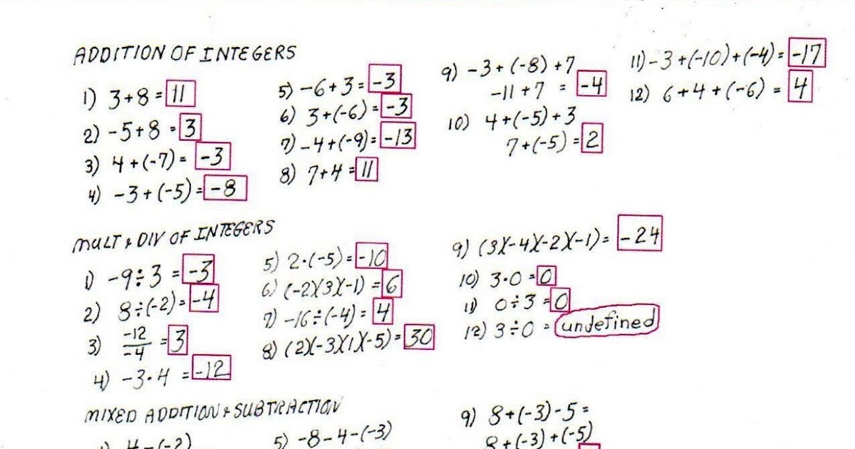 Cobb Adult Ed Math: Interger and order of operation worksheet solutions