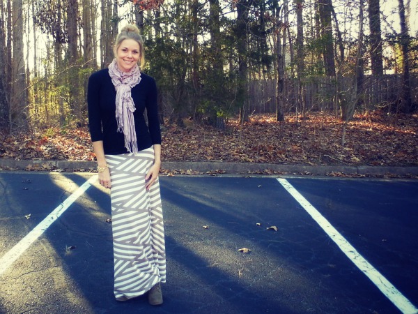 striped maxi skirt outfit