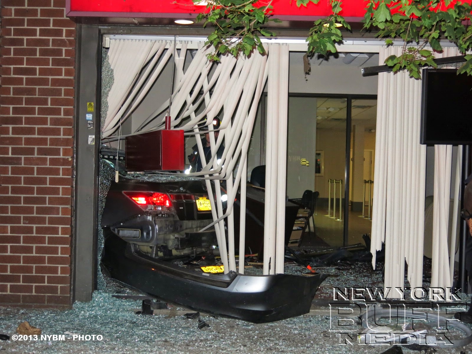 New York Buff Media Car Hits Ambulance, Then Slams Into Bank On 13th