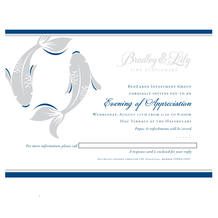 Koi Gala Invitation Bradley & Lily Fine Stationery