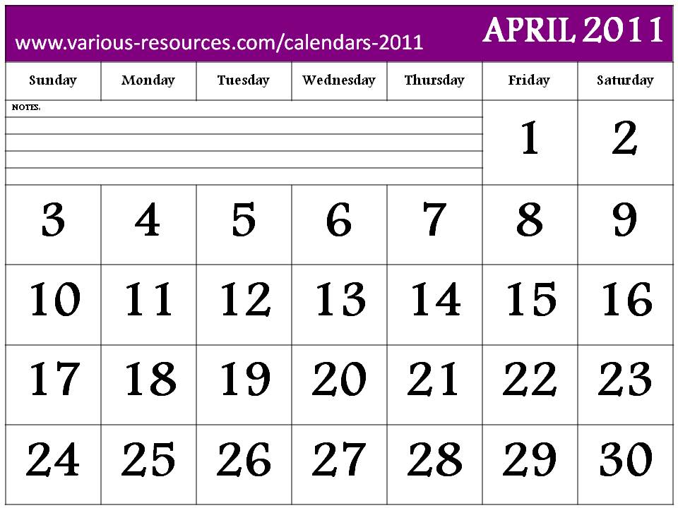 2011 april calendar template. Free Calendar 2011 April to