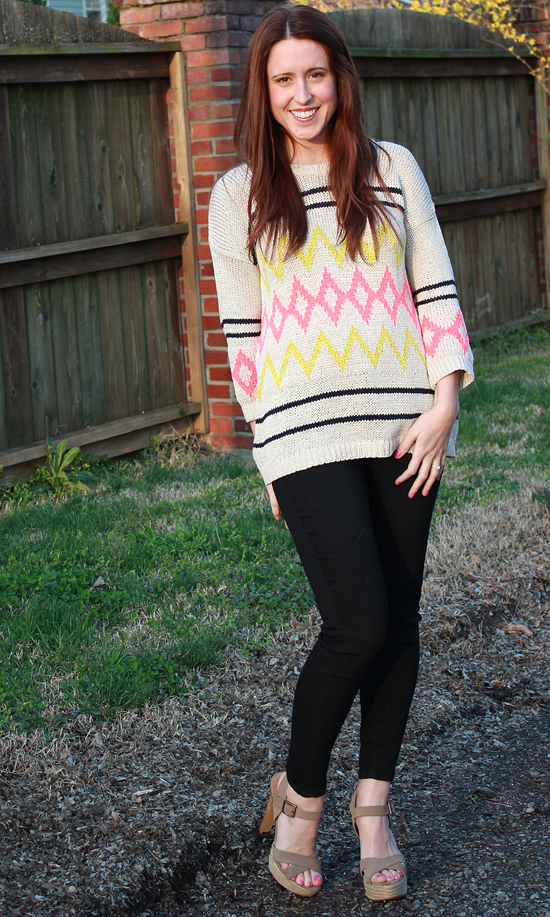 Here & Now : graphic sweater + chunky sandals