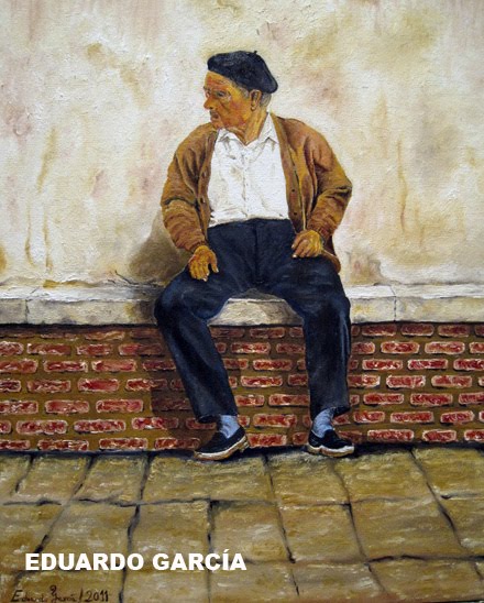 Óleo sobre lienzo "El Anciano del Poyo" 60 x 55 cm